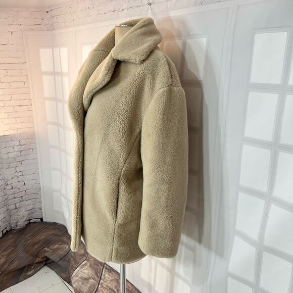 & Other Stories Cream Notch Lapel Mid Length Teddy Pea Coat Size 2 - Picture 3 of 10